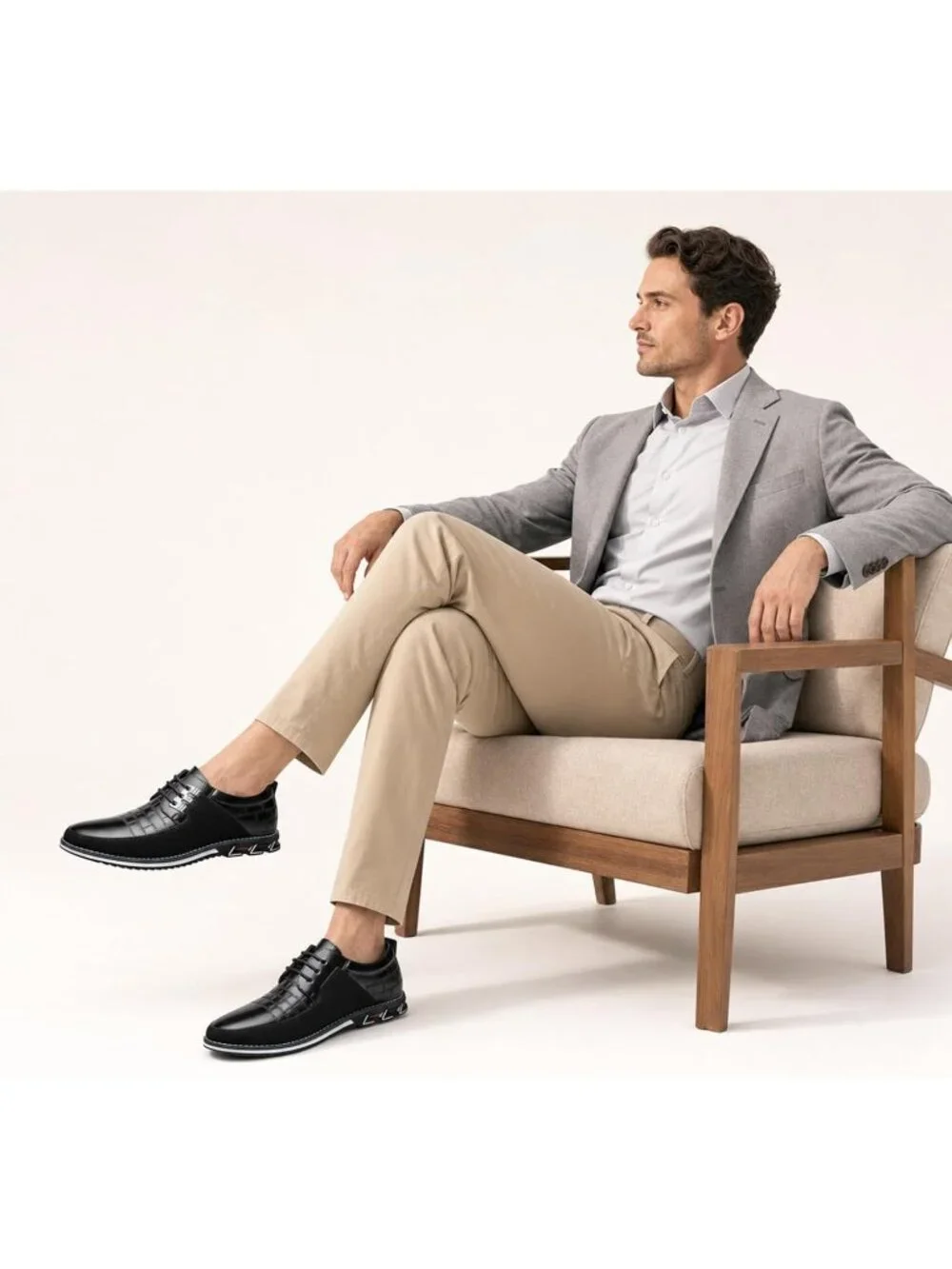 Men's Black Plaid Grid Lace-up Leather Business Orthopedic Oxford Derby Shoes